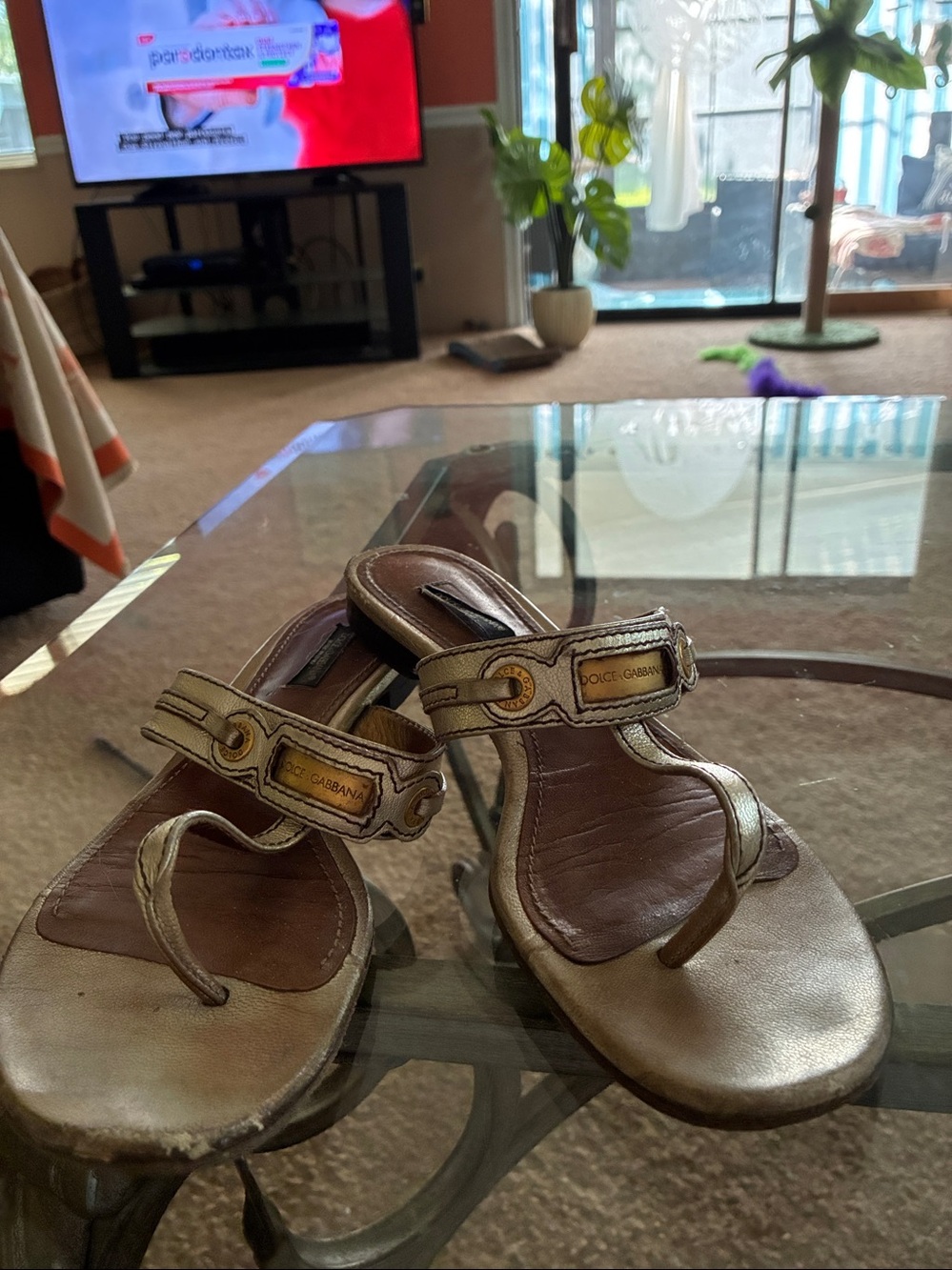 Dolce & Gabbana Metallic Gold Thong Sandals with Gold-Tone Hardware